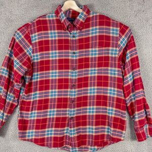 Lands End Flannel Shirt Mens XL Red Blue‎ Flannel Casual Outdoor Camping Fishing